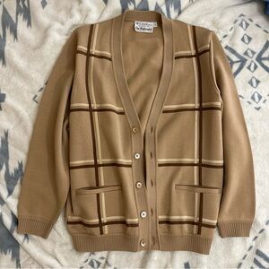 Vintage St.Croix Tan Plaid Men's knit cardigan Sweater